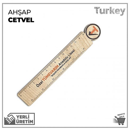 Ahşap Yuvarlak Baskı Alanlı Cetvel 15 cm